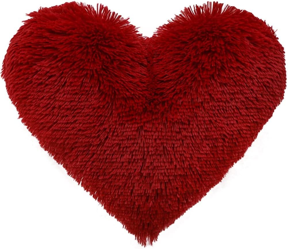 unlockgift Fluffy Heart Shaped Pillow, Plush Love Pillow