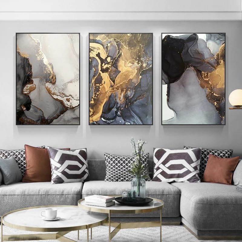 LTjiajuypd Stampe su tela astratte in marmo nero e grigio, poster artistici da parete per soggiorno e arredamento moderno (60x85 cm - 3 pezzi)