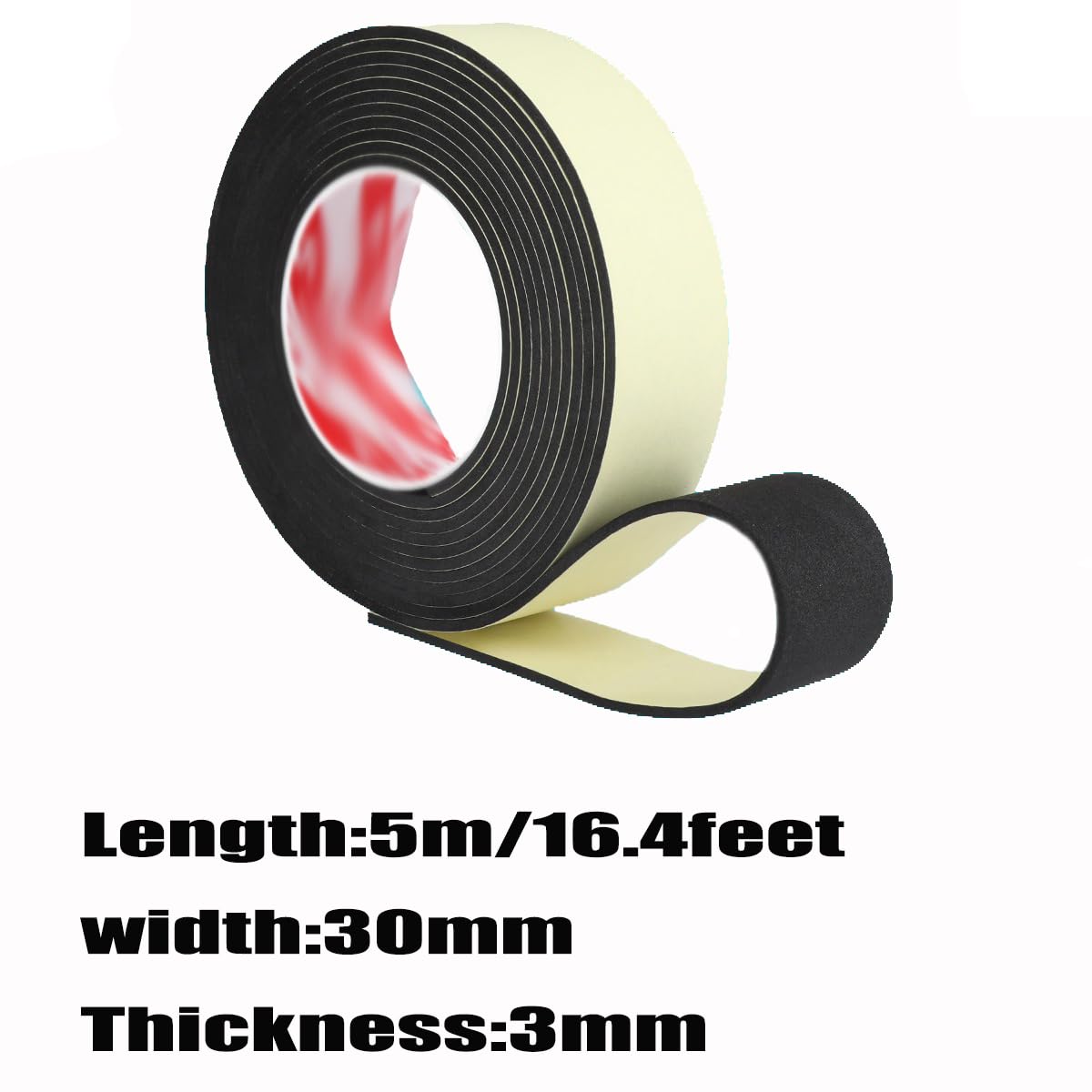 XMRISE Weather Stripping Foam Self Adhesive Solid Rubber Sheets, Rolls & Strips for Gaskets Crafts Pads,3mmx30mmx5m
