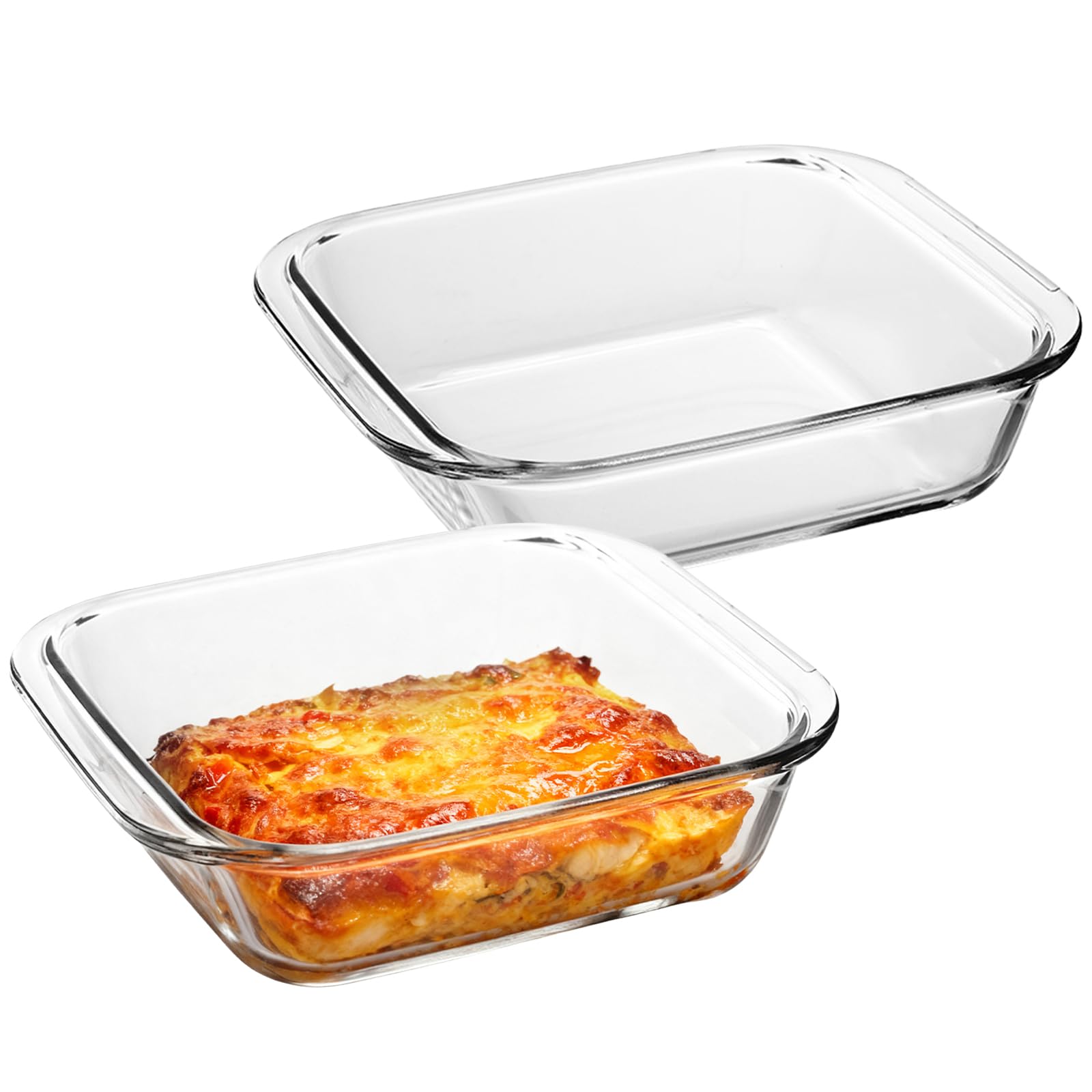 BAIFULAI 2 moldes de cristal para horno, 19,6 x 17 x 4,7 cm, de vidrio de borosilicato, rectangular, con asa, para la airfryer y para hornear para preparar, cocinar y servir (0,9 L)