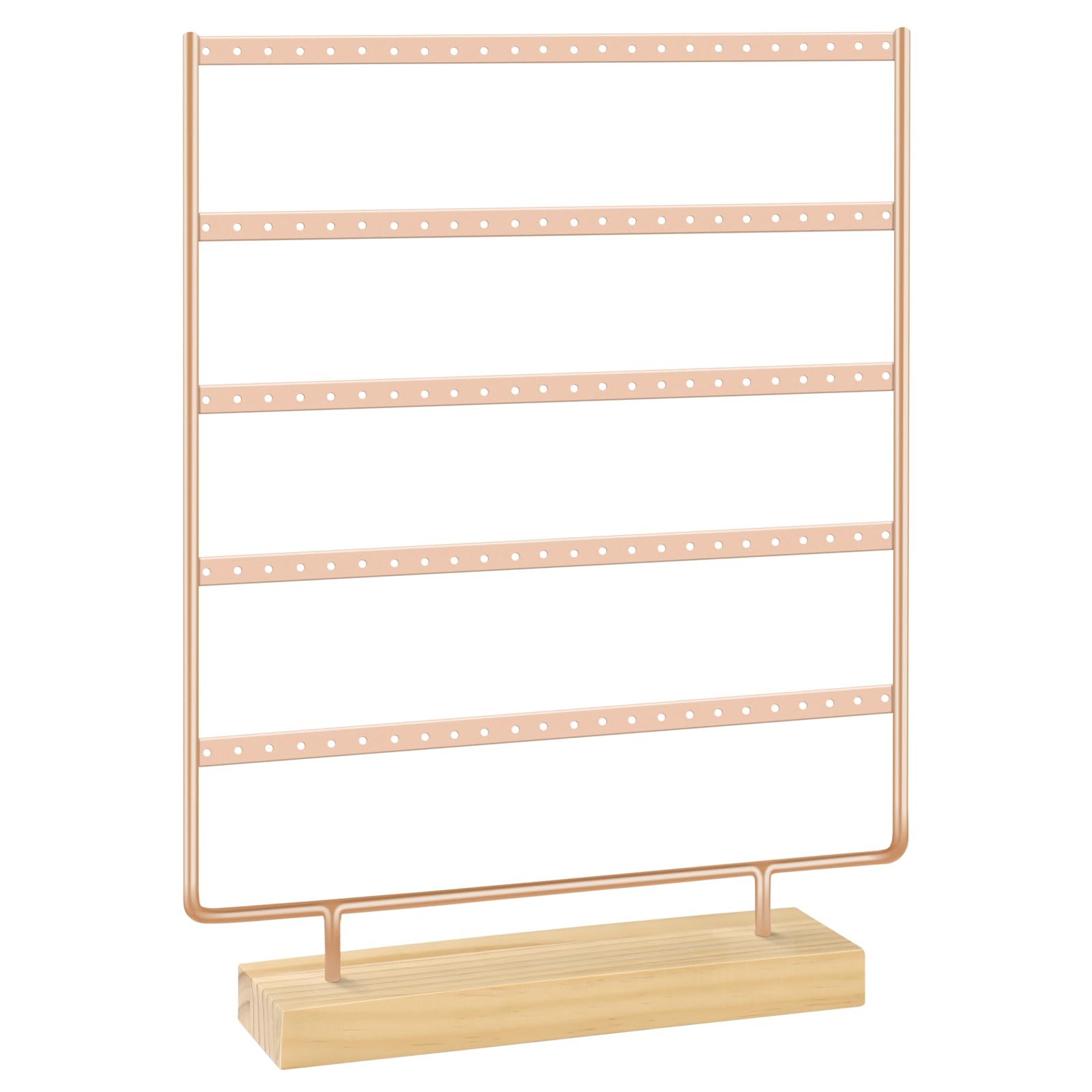 Organizzatore per Orecchini a 5 Ripiani con 120 Fori, Organizzatore per Gioielli in Metallo Antiruggine e Base in Legno per 60 Coppie di Orecchini, Adatto per la Conservazione Domestica e