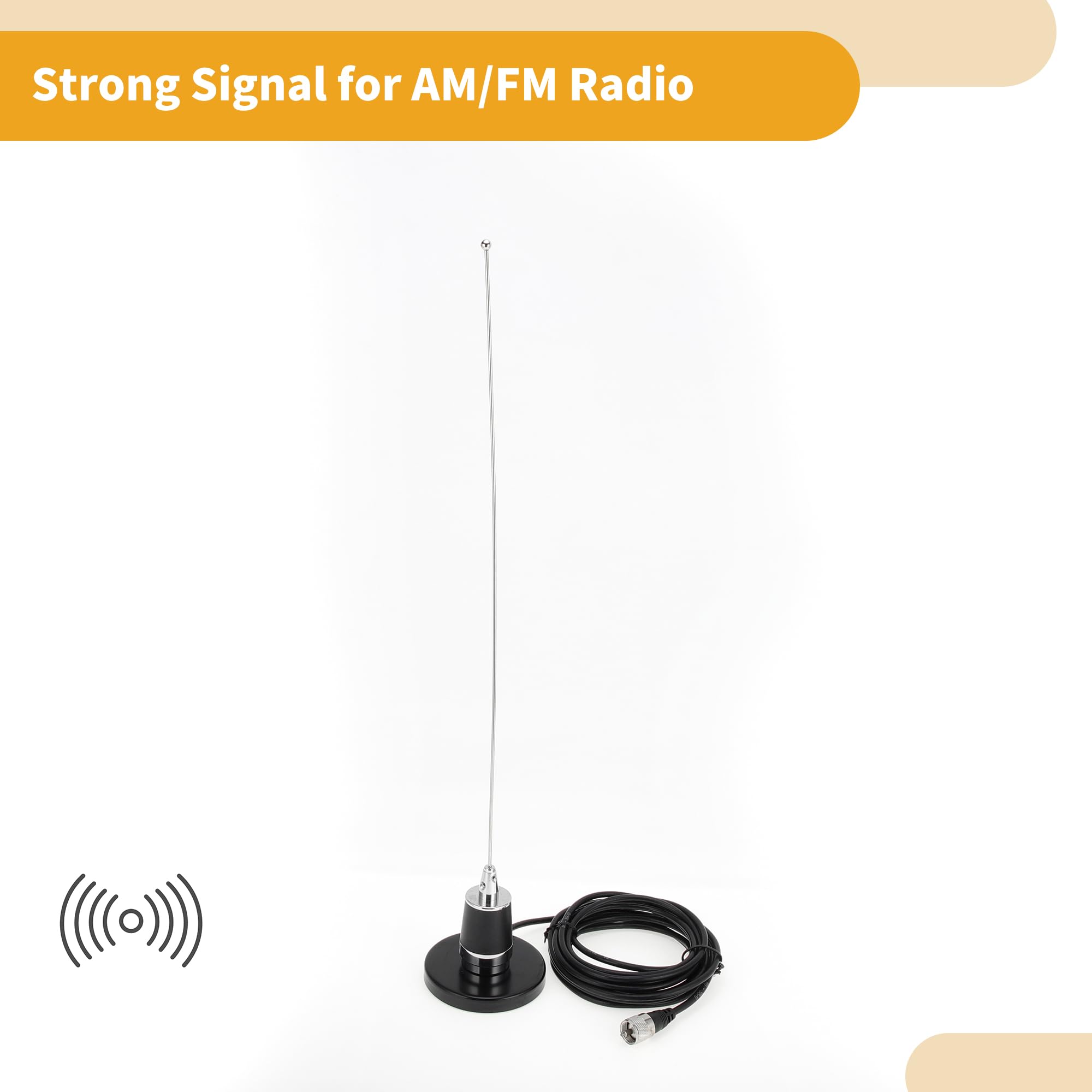 Antenne Ventouse pour Voiture Camion 1pc Noir 60cm Câble 300cm
