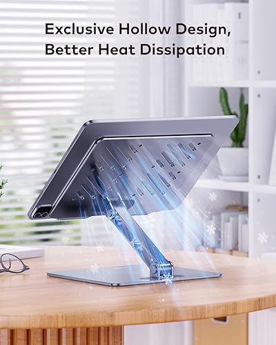 Miniatura 6 de Soporte para tablet iPad ajustable para escritorio Compatible con tableta grande y funda gruesa Soporte de tableta de aleación de aluminio para