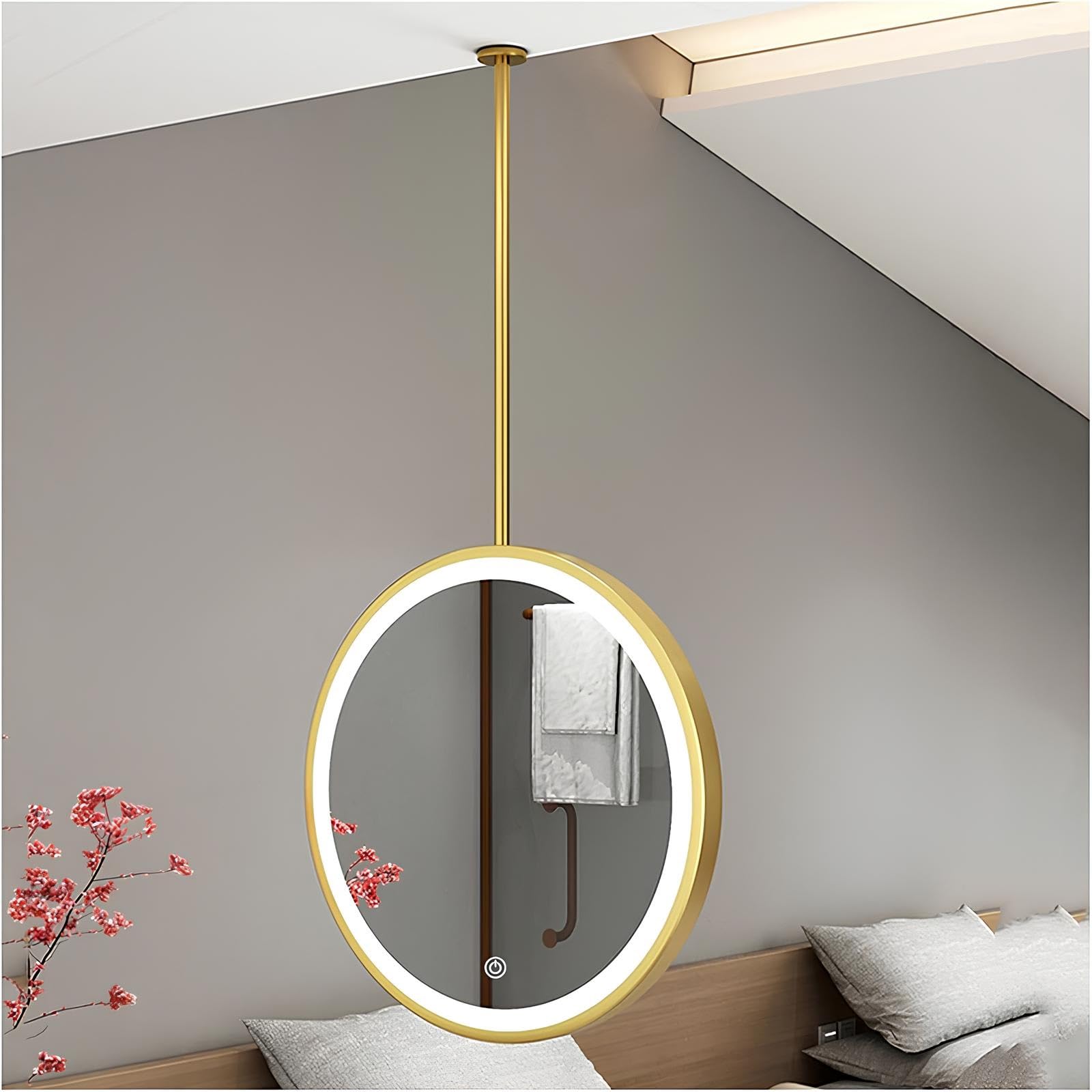 Okrągłe sufitowe lustro do makijażu LED Smart Touch Lustro łazienkowe ze ściemniaczem 3 kolory 50 cm/19,7 cala Ele d h