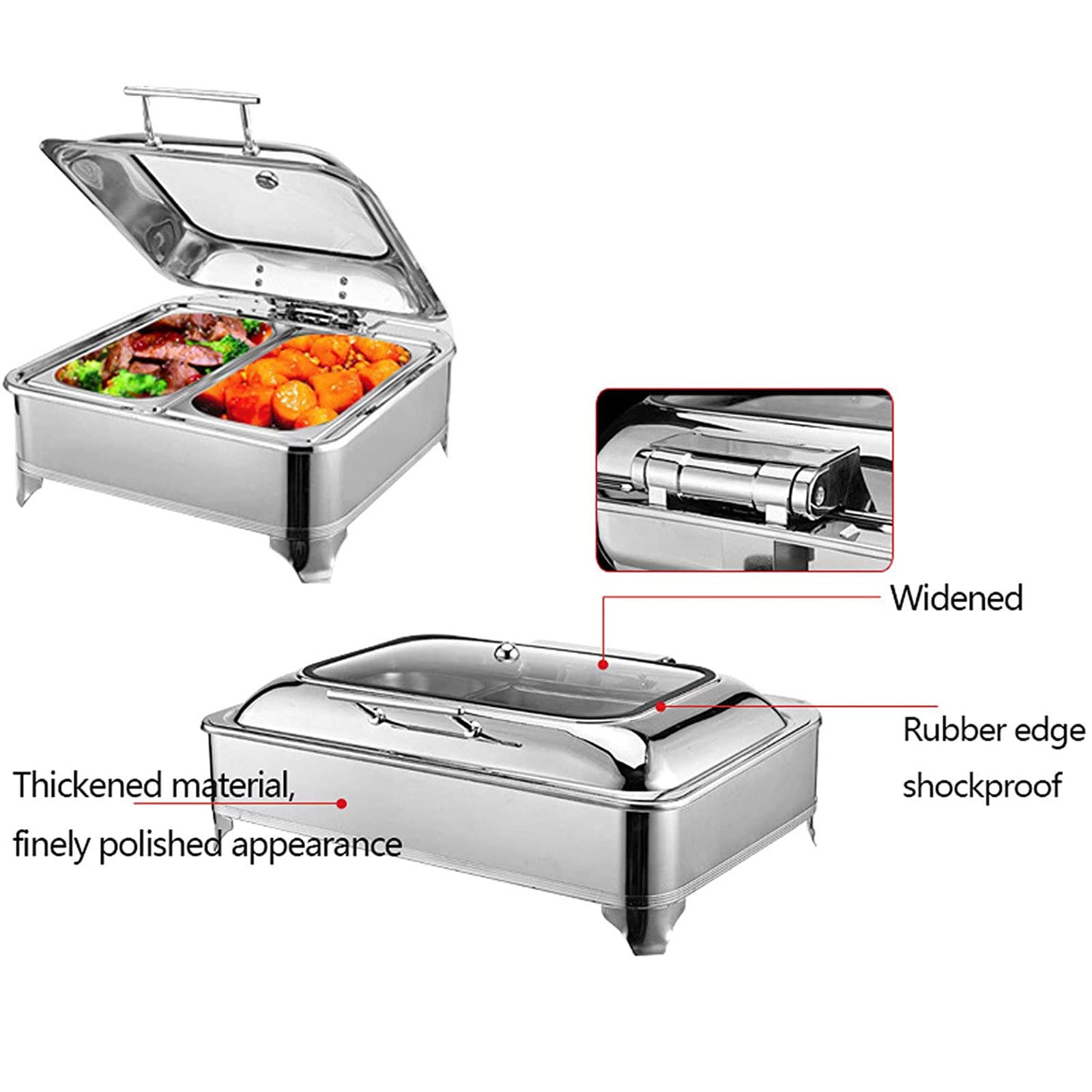 Scaldavivande per Catering, 6 Litri, in Acciaio Inox, Set da Buffet con Coperchio Visibile per Banchetti, Sala da Pranzo, Regolabile, A, B