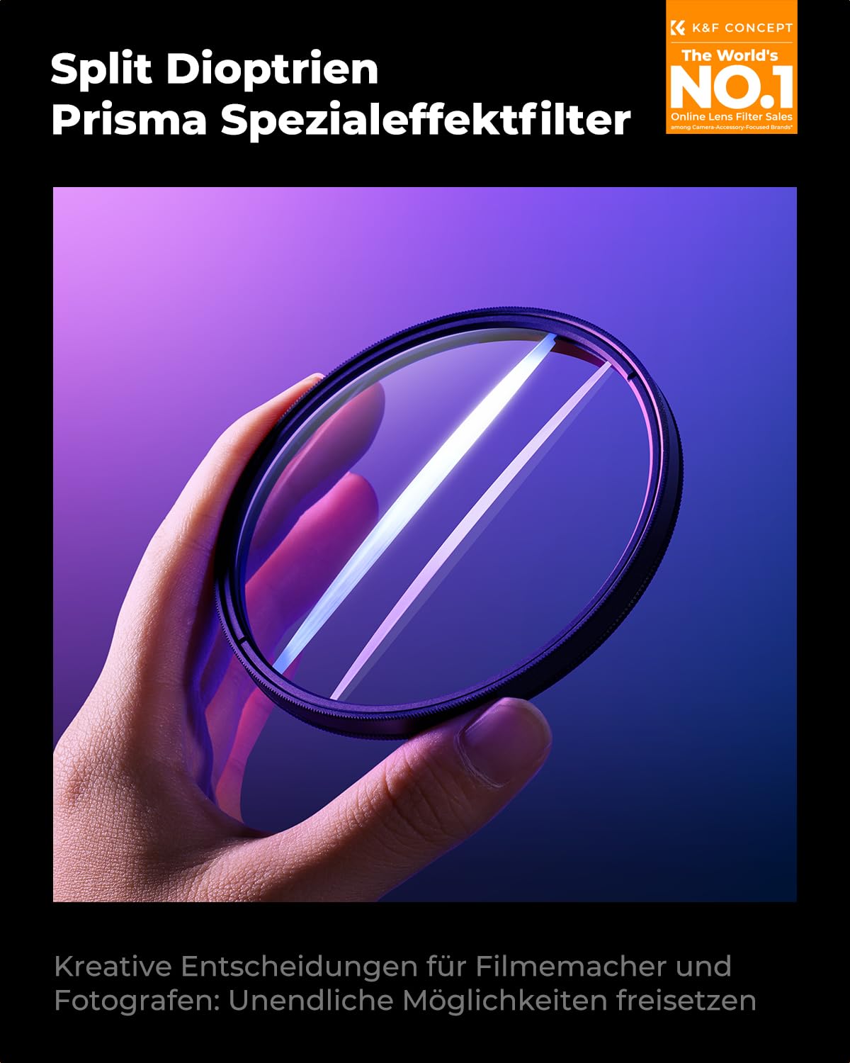 K&F CONCEPT Split Dioptrien Prisma Spezialeffektfilter 82mm Mittelfeld geteilter Dioptrien Bokeh-Vordergrund Effektfilter (Nano-Basic)