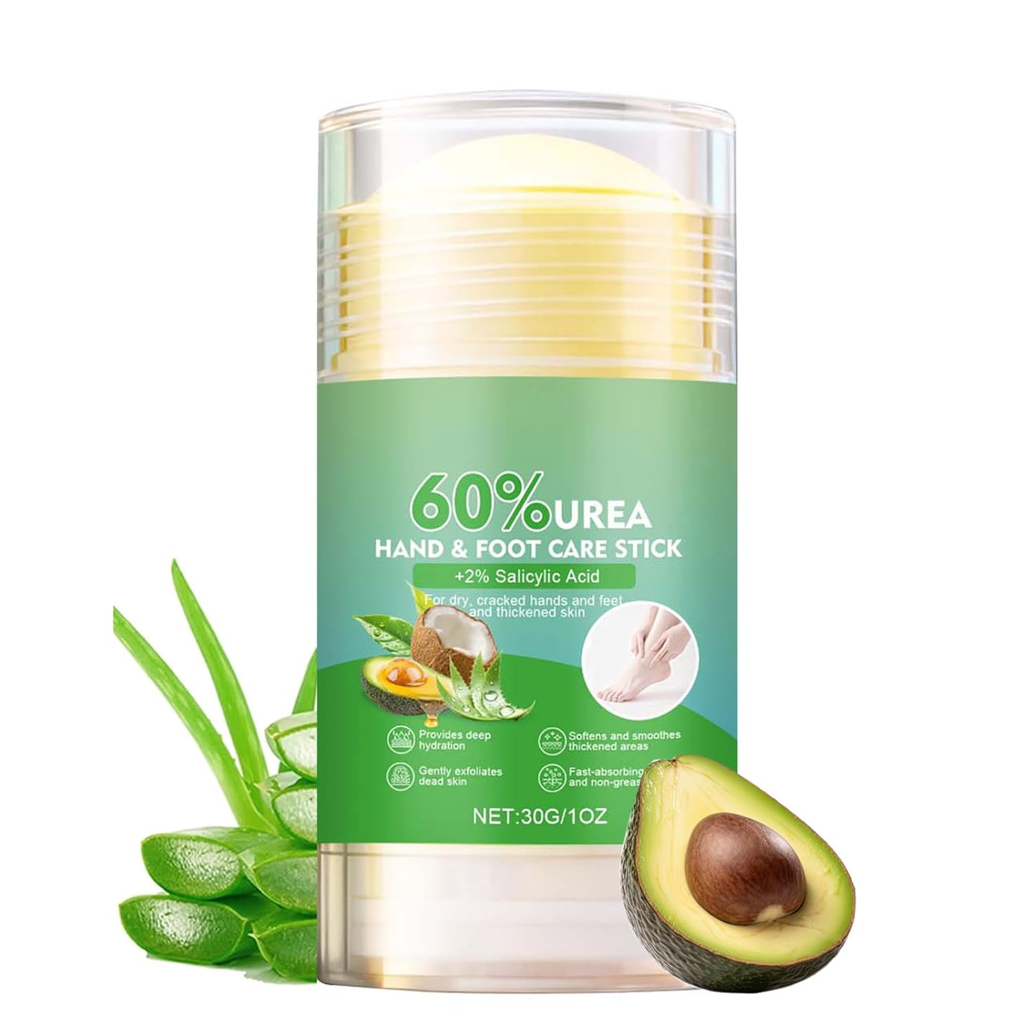 Urea Cream Stick, 60% Urea plus 2% Salicylic Acid Foot Cream Moisturizer for Dry Cracked Feet Knees Elbows Hands Hydrates &Nourish Foot Care for Softens Skin Smoothing Skin, 1.07 Oz