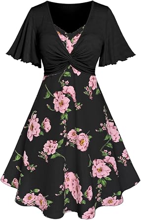 ROSE GAL Plus Size Women Floral Sundress Set Twisted Crop Top and Cottagecore Ruffles Floral Cami Dress