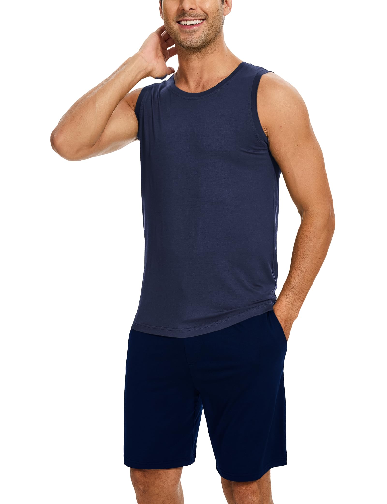 GYS Bamboo Viscose Men's Pajama Sets Tank Tops with Shorts 2 Pieces Men Loungewear Sets