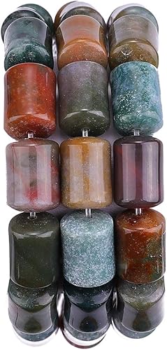 Piedra cilíndrica de ágata india natural, cuentas sueltas semi piedras preciosas para la fabricación de joyas, 0.394 inx0.551 in, 15.0 in