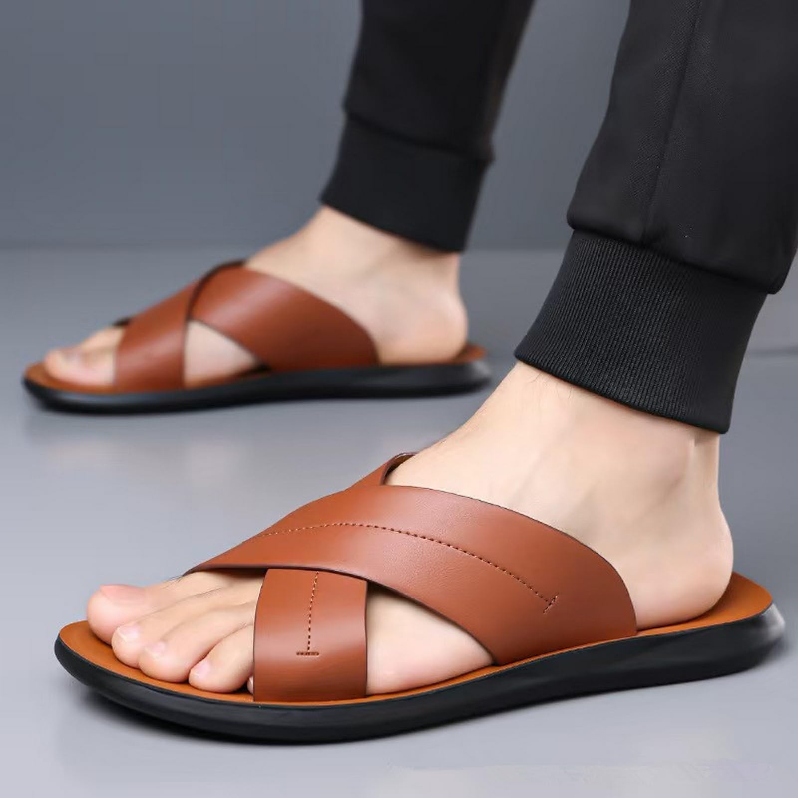 Ciabatte Uomo Donna Estive Sandali Estivi da Esterno, Scarpe Spiaggia Piatte Casual Antiscivolo con Suola Morbida per Uomo-marrone-47