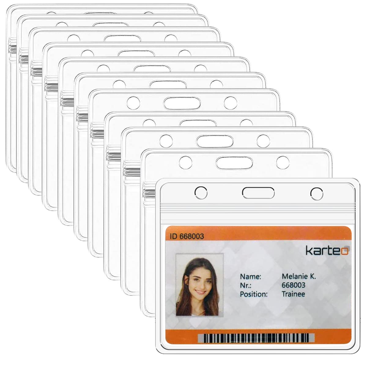 50PCS Horizontal ID Badge Holders, WYIPOLZI Plastic Name Tag Sleeves for Employees & Events, Waterproof Clear Card Holders