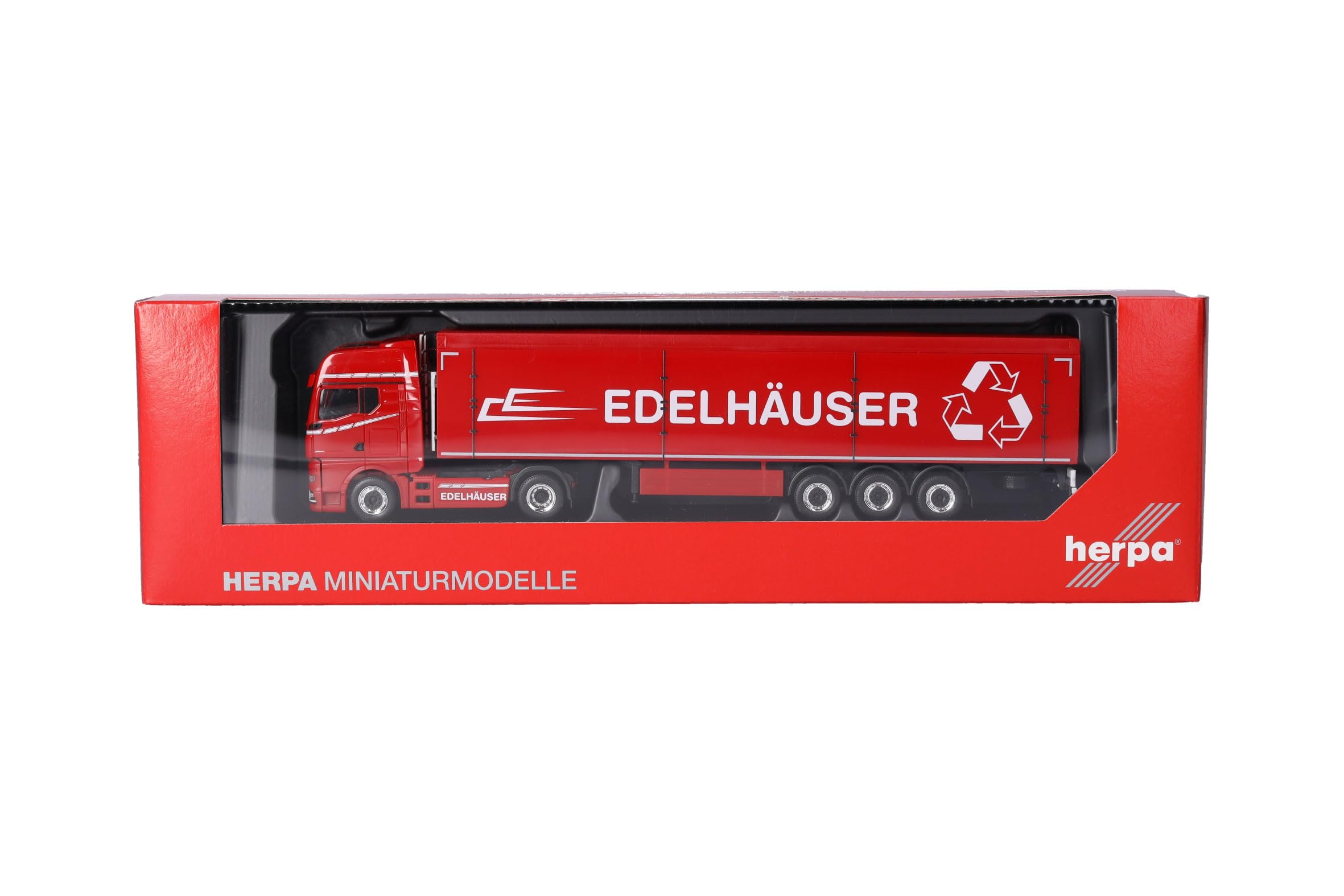 Herpa model ciężarówki MAN TGX GX naczepa z podłogą ruchomą „Edelhäuser”, miniatura w skali 1:87, model kolekcjonerski, Made in Germany, tworzywo sztuczne