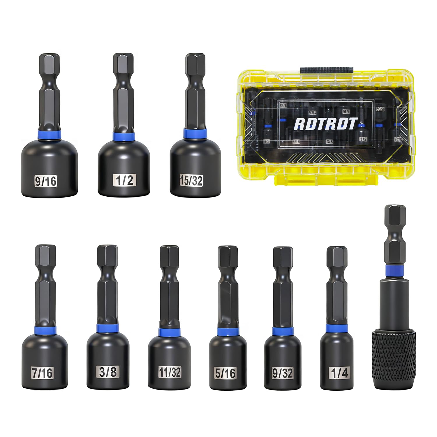 10-Piece Magnetic Nut Driver Set - SAE (1/4" to 9/16") Nut Driver Set with Bit Extension - Cr-V Magnetic Socket set, Slotting Tool Box