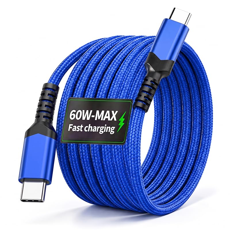 USB C to USB C Cable 60W PD 5A Fast Charging, Type C Charger Cord for Smartphones, Tablets and Laptops, 3.3FT/6.6FT (Blue,200cm=6.6ft=78.7inch)