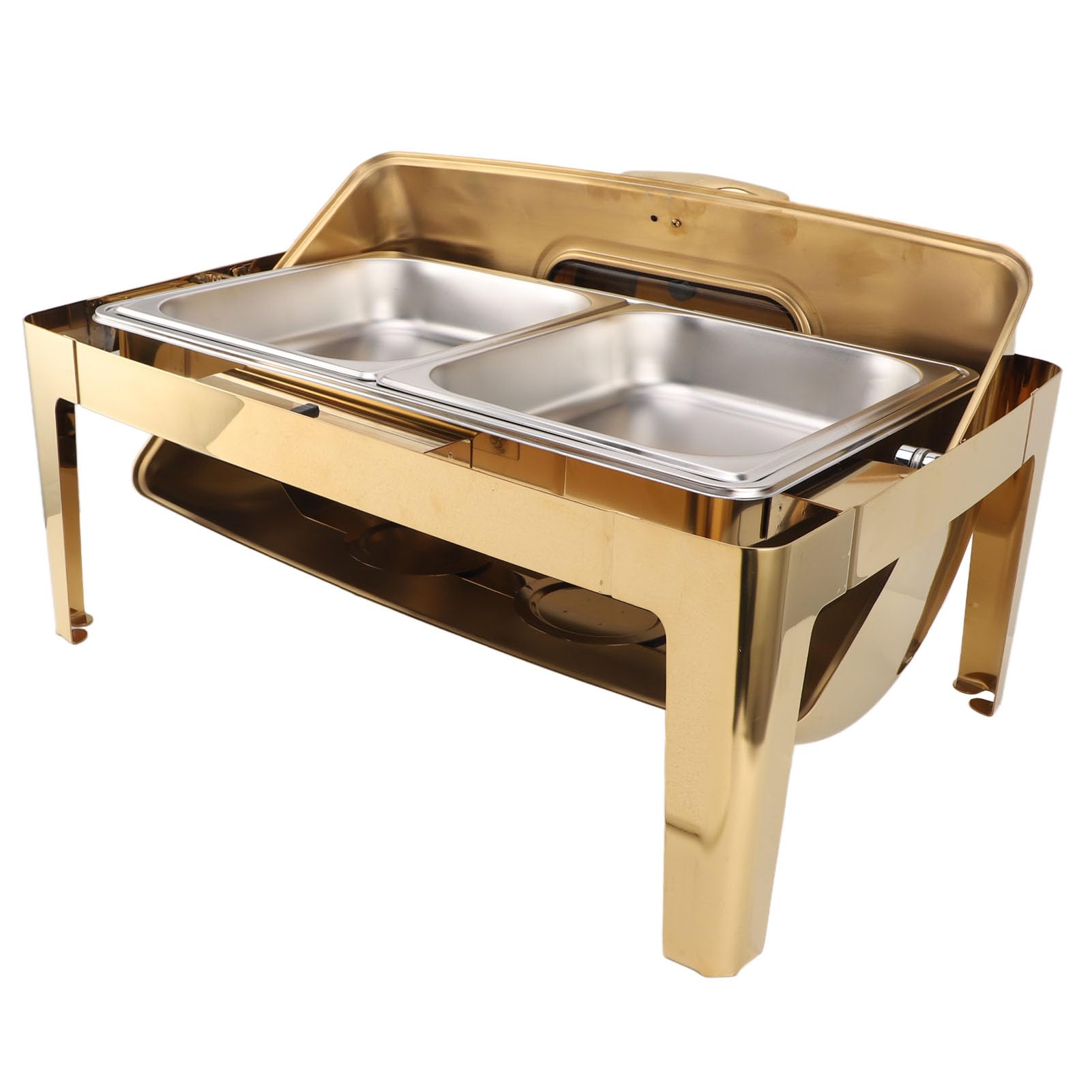 Qcwwy Chafing Dish, Diseño de Tapa de Vidrio Transparente Buffet Calentador de Alimentos Marco de Acero Inoxidable Chafing Dish Eléctrico Fácil Limpieza Chafing Dish Buffet Set (2