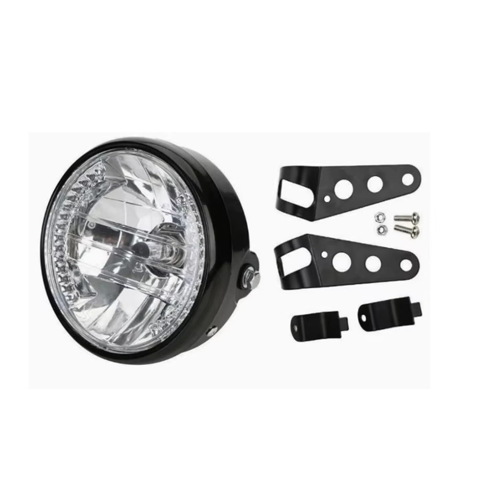 Moto Faro Fanale Lampadina Rotonda Universale per Fari Moto HeadLam 35W H4 da 7 Pollici con Staffa Nera per Indicatori di Direzione A LED A 9 Fili