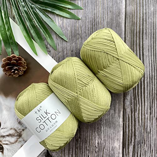 Shike Noodle 100% Mercerized Cotton Flat Tape Yarn,Spring Summer Ribbon Yarn For Hand Knitting&Crocheting (6 Skeins, 809-Bamboo Green) #TOP1