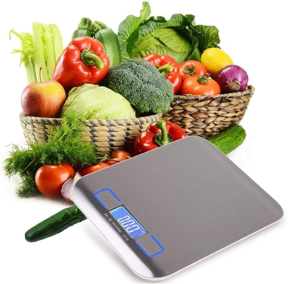 11 Lb / 5000G Electronic Kitchen Scale Digital Food Scale Stainless Steel Weighing Scale LCD High Precision Measuring Tools Accurate Measurement Scales