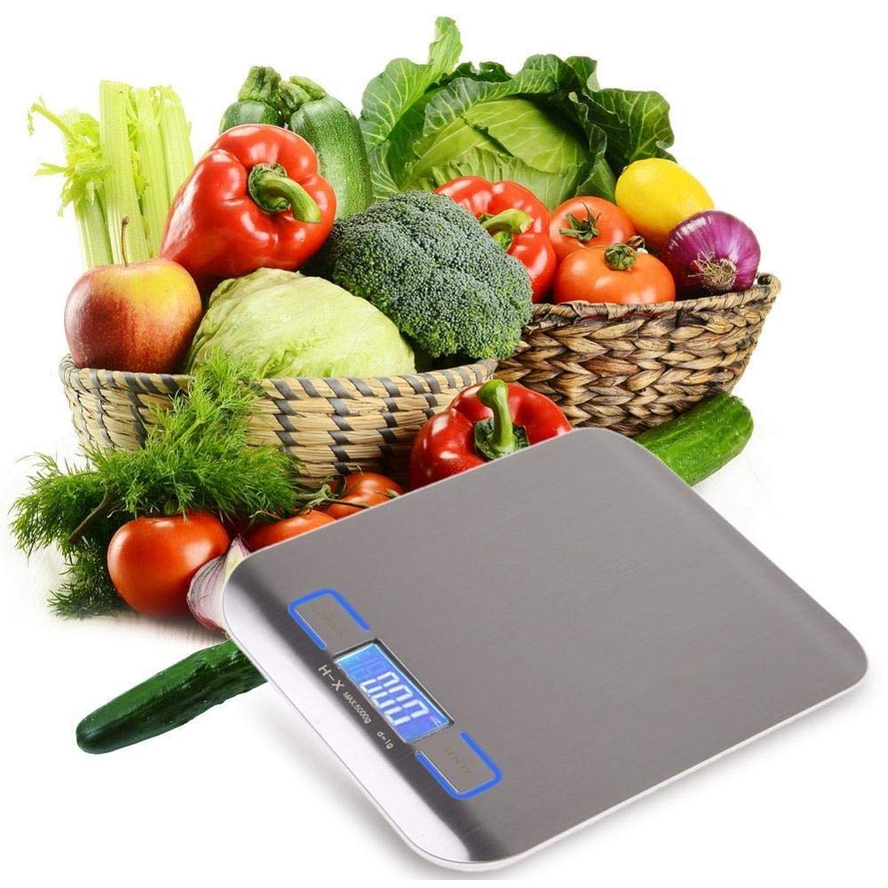 Balance de cuisine électronique de 11 lbs / 5000 g - Balance numérique en acier inoxydable - Écran LCD - Outils de mesure précis