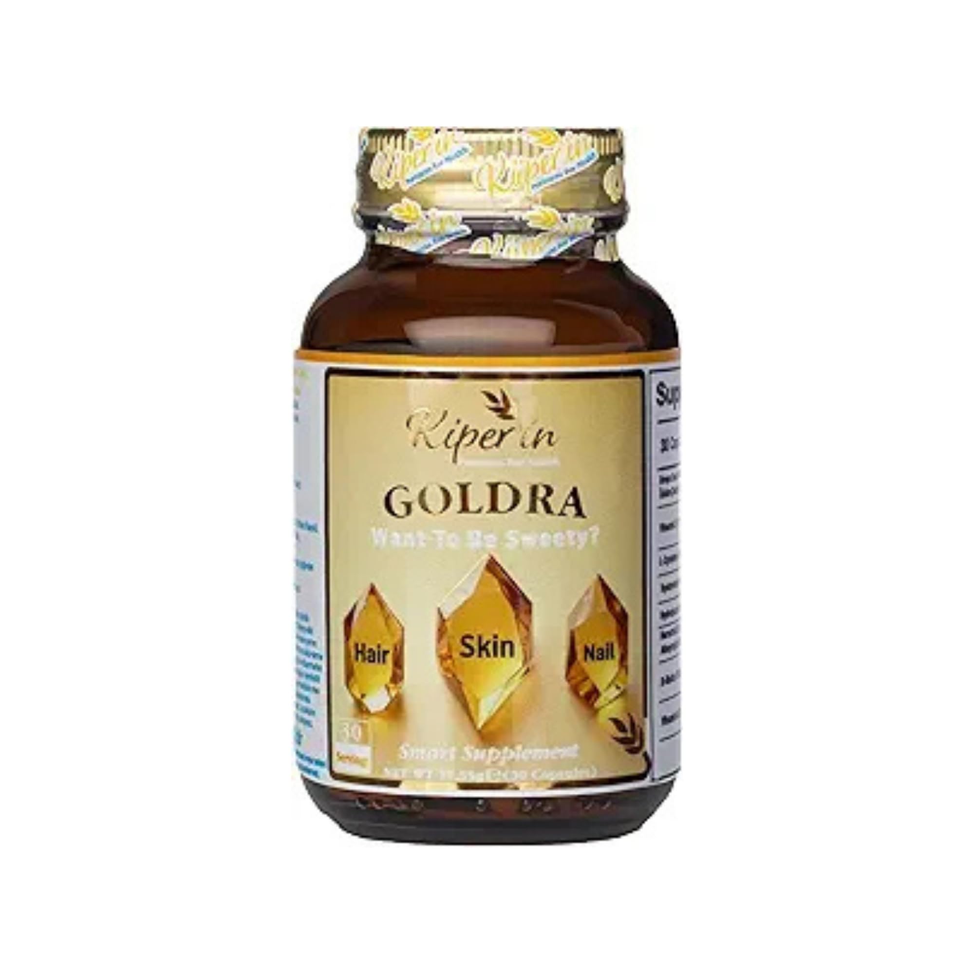 Kiperin Goldra Hair, Skin & Nails | Biotin, Hydrolyzed Keratin, Hyaluronic Acid & Grape Seed | Beauty Support for Women | Halal, Lab-Tested, 30 Capsules