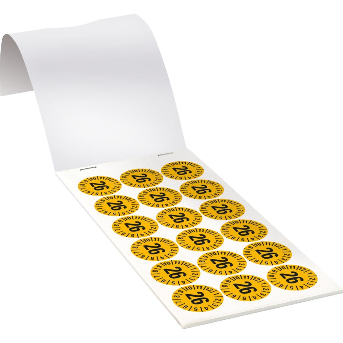 Prüfplakette 26, gelb, Folie, ablösbar, Ø 30mm, 108/Heft