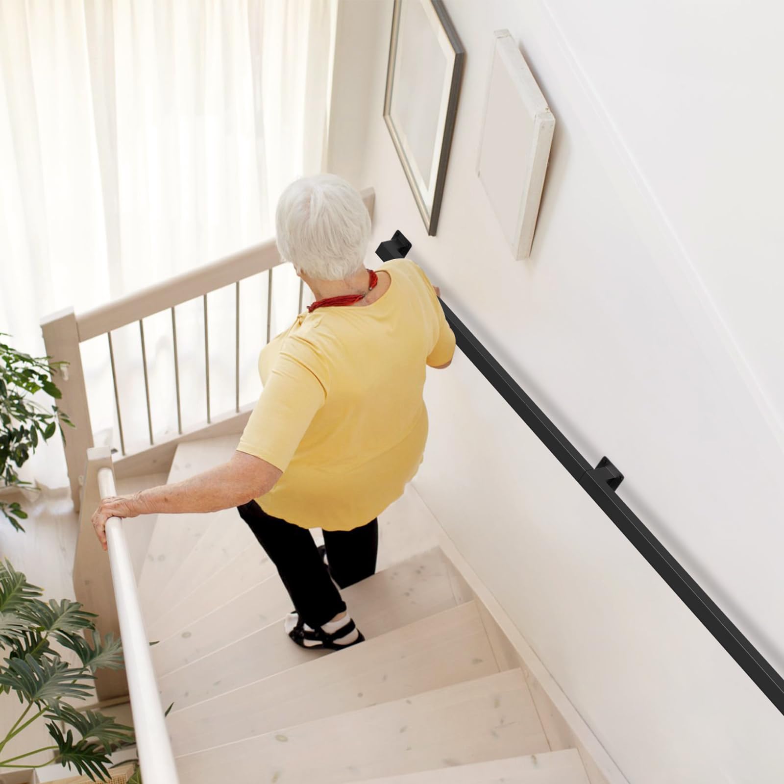 Poręcz schodowa, czarna, poręcz ścienna ze schodami, kwadratowa konstrukcja rury, poręcz schodowa do wewnątrz i na zewnątrz, do schodów, balustrady, balkon, długość: 120 cm