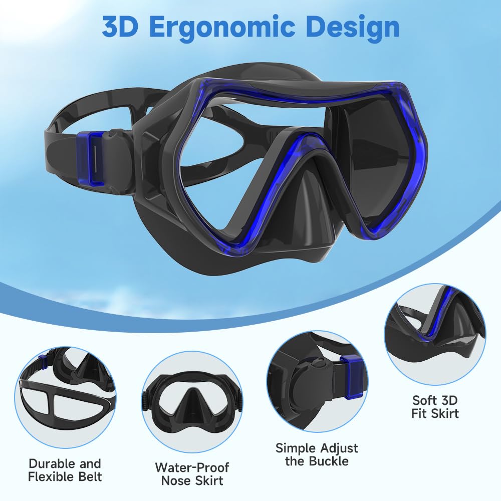 Findway Unisex Maschera Subacqua Adulti, Maschera Snorkeling per Uomo Donna e Adolescenziale, Occhialini Nuoto in Vetro Temperato con Coprinaso Adatto per Immersioni, Snorkeling, Nuoto