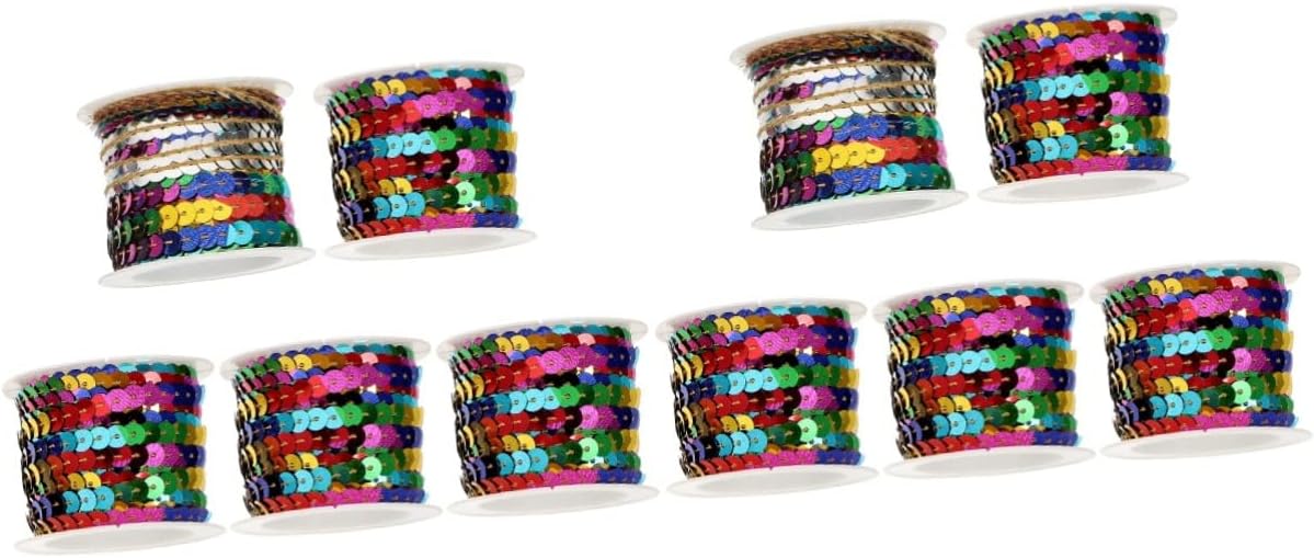 Tofficu 10rolls Colorful Flat Sequin String for DIY Crafts Dress Embellishment and Hair Accessories for Sewing Home Decor and Holiday Projects Roll