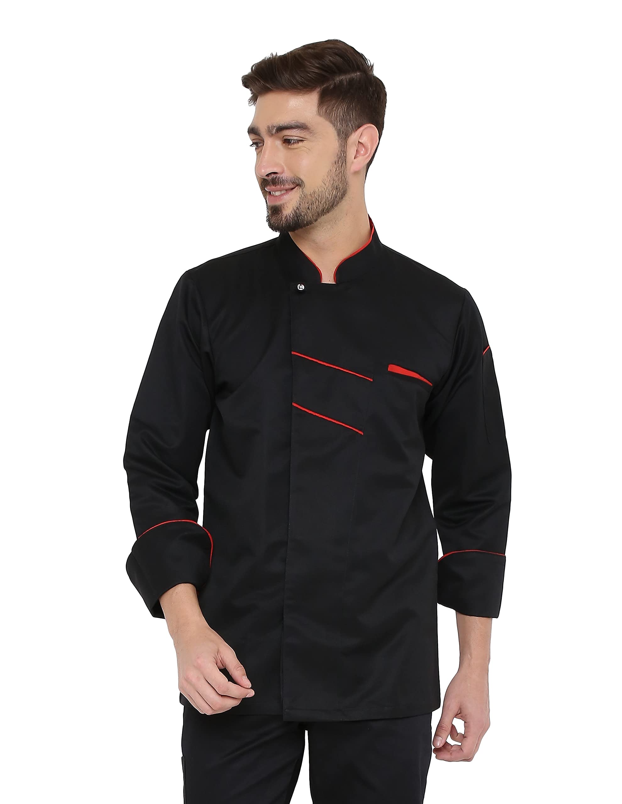 Associated Uniforms Designer Full sleeve Chef Coat (Chef Jacket - Smart Fit) (L-40, BLACK/RED)
