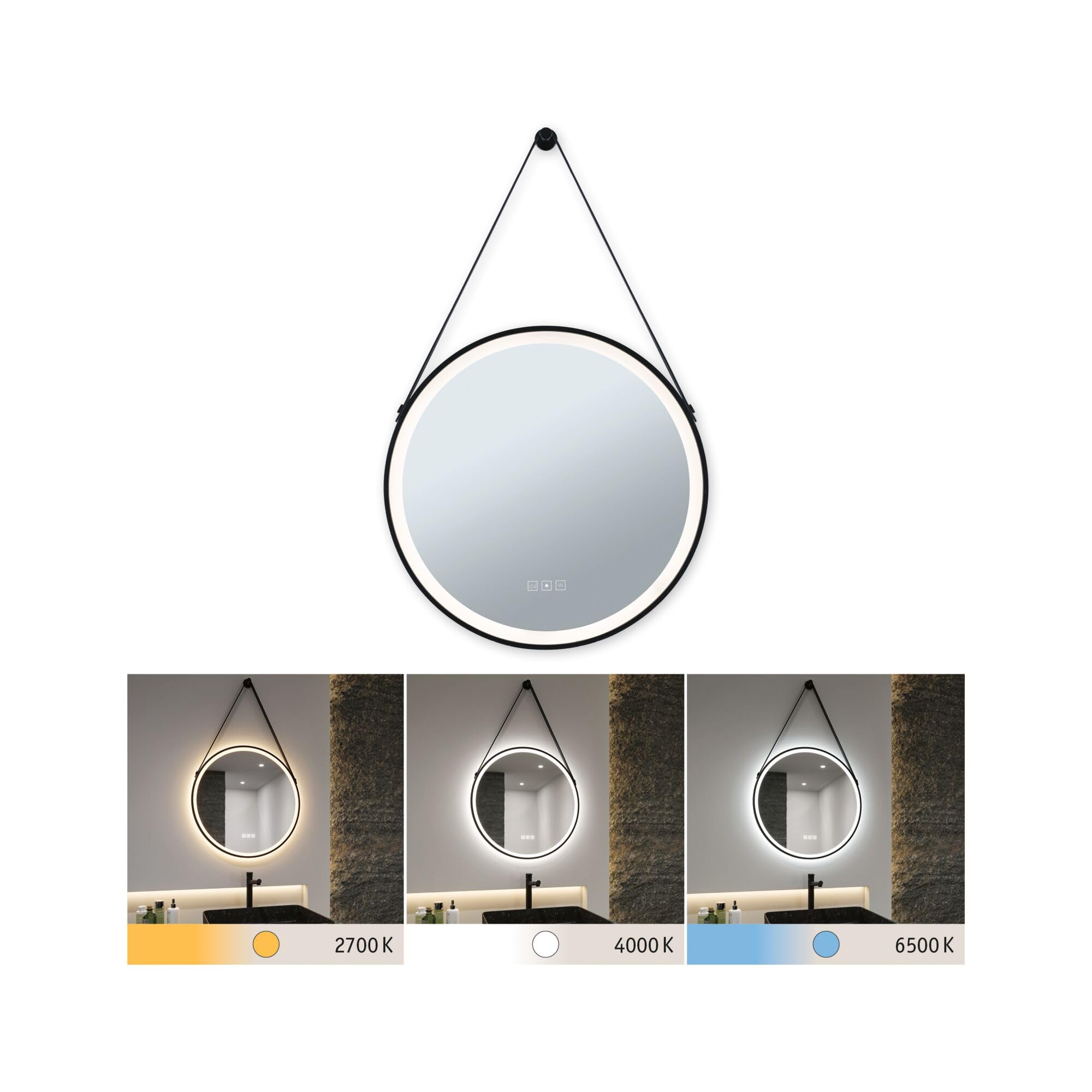 Paulmann 71089 LED Leuchtspiegel Mirra IP44 White Switch 750lm 230V 11,5W dimmbar Schwarz, Spiegel Badleuchte