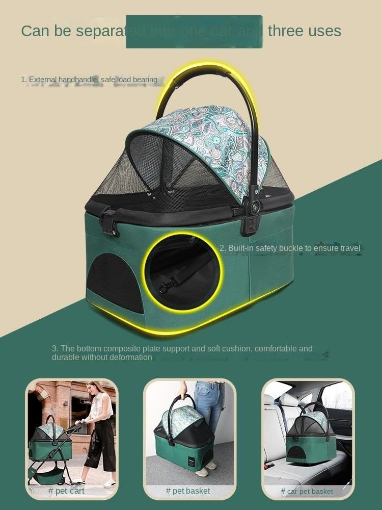 Carro Perro para La Compra Cochecito Plegable para Perros con Transportador Desmontable, Cochecitos De Gato con Cesta De Almacenamiento Y Portavasos Carrito para Perros para Mascotas(B)