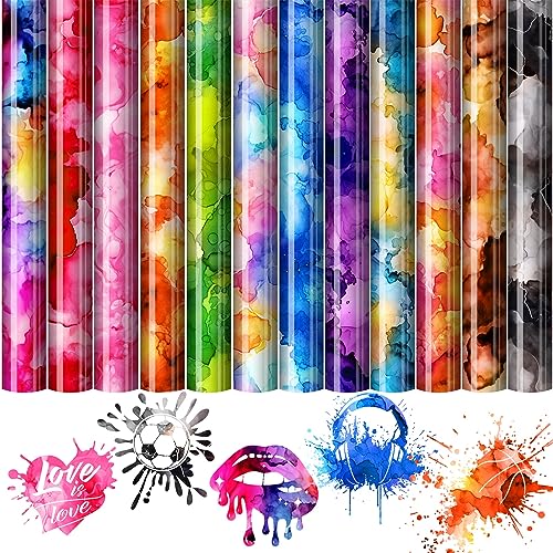 Souarts Pellicola autoadesiva per plotter in marmo tie-dye, pellicola di trasferimento in vinile, plotter olografico, per fai da te, vetro, finestre, 30 cm x 25 cm (12 colorati) Souarts Pellicola autoadesiva per plotter in marmo tie-dye, pellicola di trasferimento in vinile, plotter olografico, per fai da te, vetro, finestre, 30 cm x 25 cm (12 colorati)