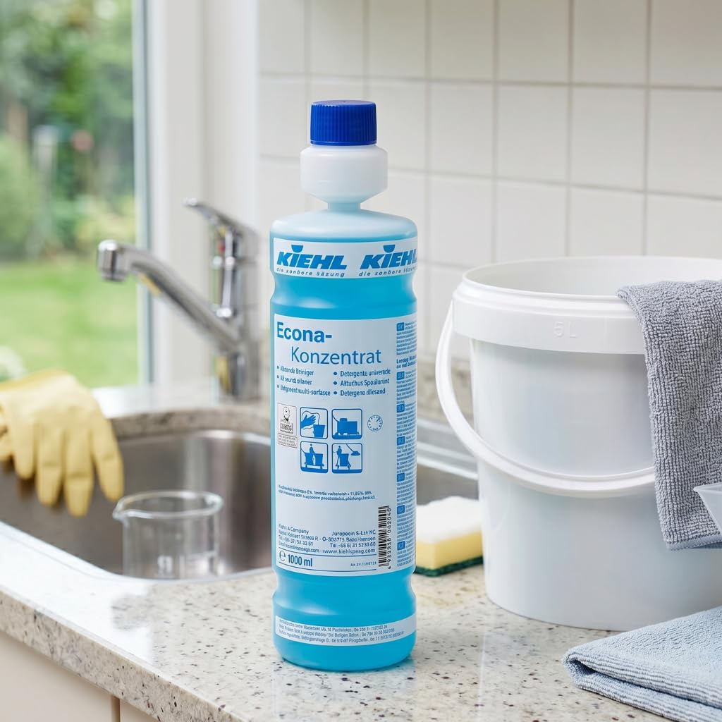 Kiehl Econa Concentrado Limpiador Multiusos Profesional Ecolabel Pack 6 x 1 L con Dosificador, Ecológico para Suelos Superficies y Objetos, Secado Rápido Sin Rayas