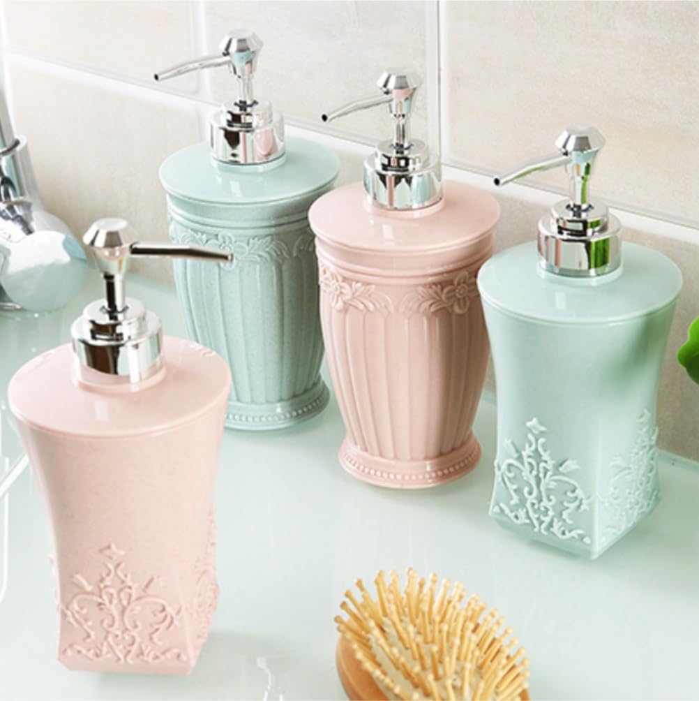 Dispensador de Jabón Líquido Dispensador De Jabón Y Loción, Botella Líquido Decorativa Vacía Rellenable con Bomba Botellas de Aseo(Blue)
