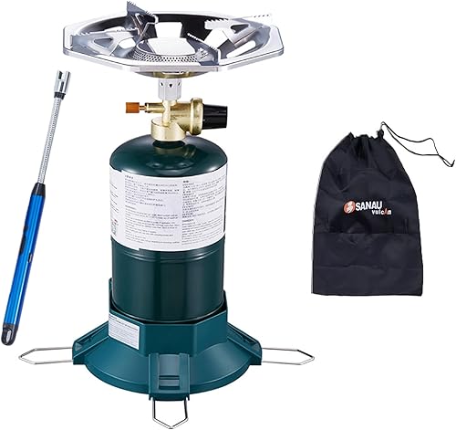 Estufa de propano para acampar con quemador de propano, estufa de propano con parte superior de botella de un solo quemador, llama ajustable para