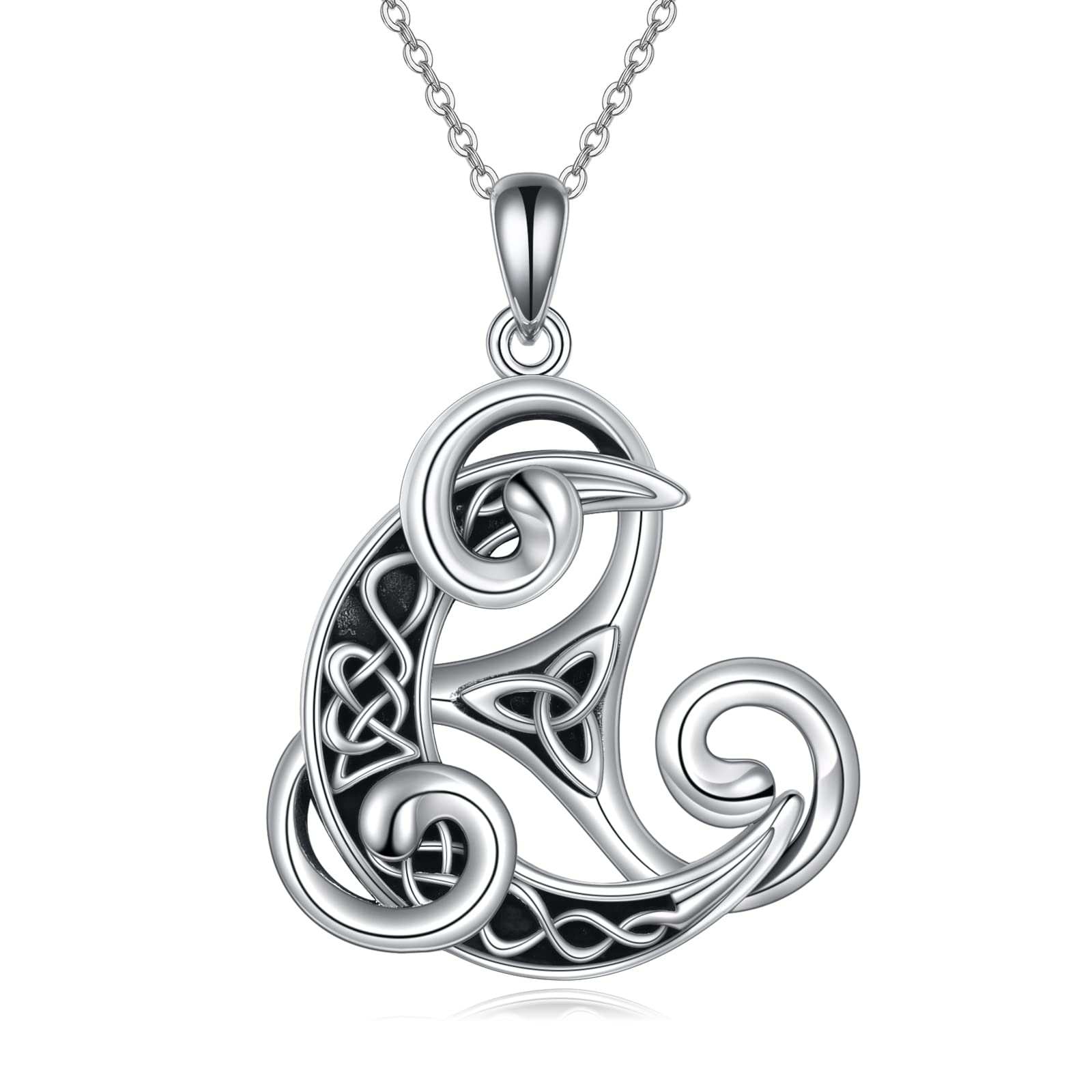 ONEFINITY Keltische Halskette 925 Sterling Silber Mond Wikinger Anhänger Triskele Triskelion Halskette Keltische Schmuck Geschenke für Damen Männer