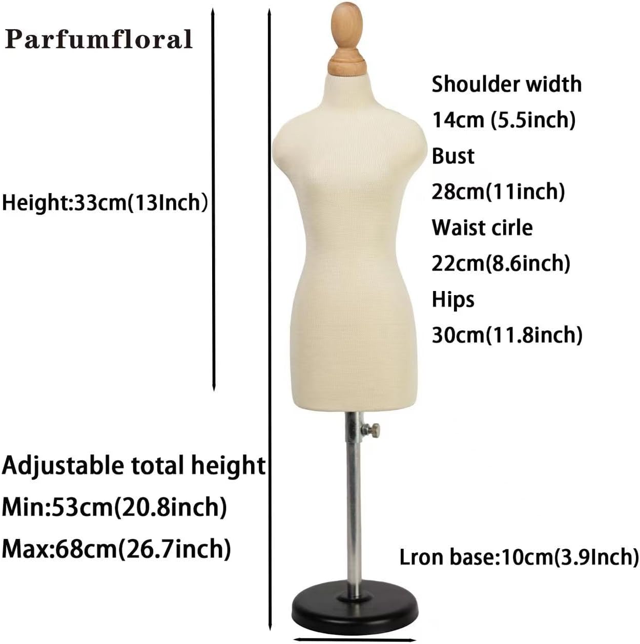 Female Dress Form Mannequin（Not Adult Full Size ） Miniature Sewing Mini Trouser Dress Form Straightly Into Body Inside, Fully Pinnable Dressmaker Dummy (Skirt Torso Beige, 1/3)