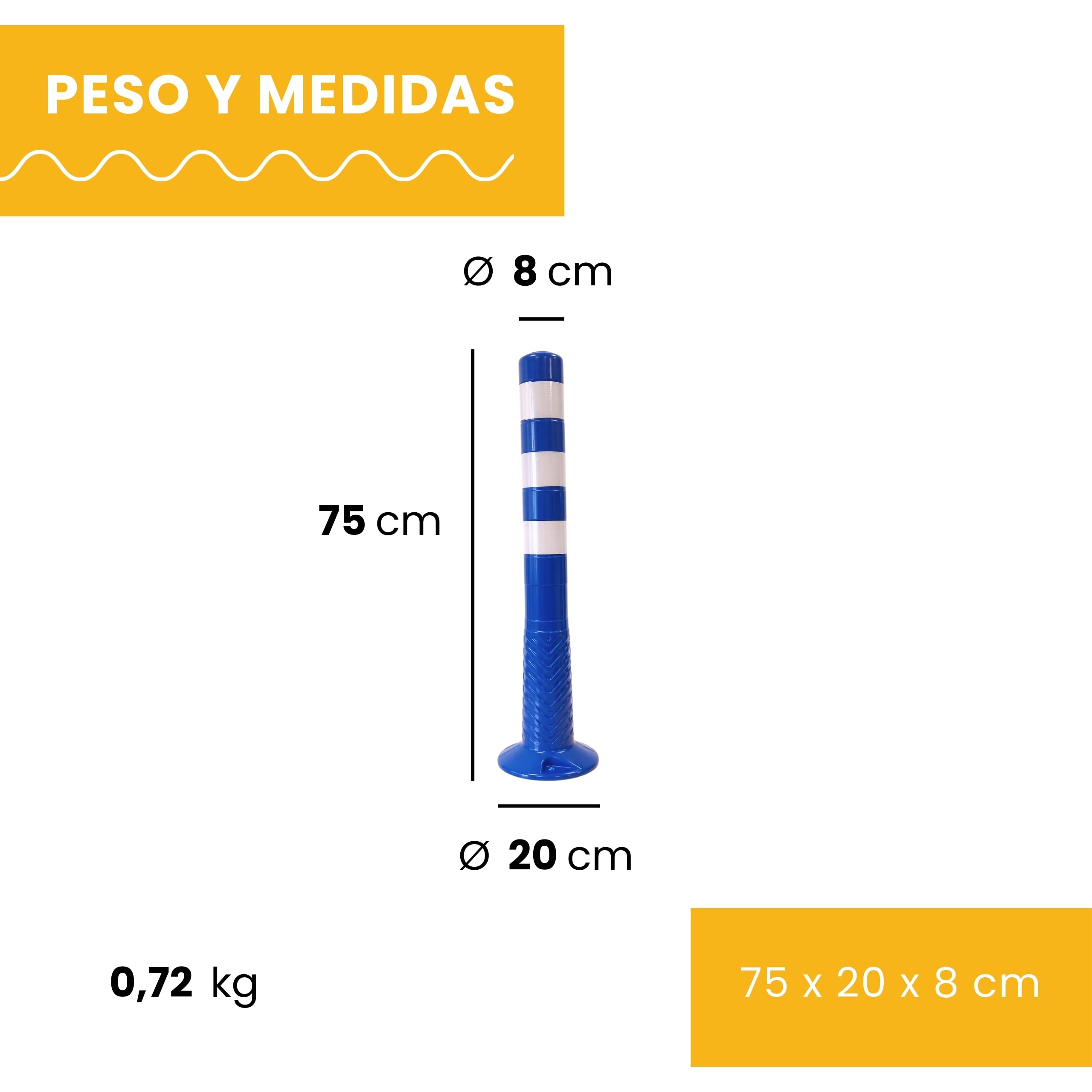 PARKING FACIL | Borne de signalisation avec bandes réfléchissantes | Taille : 75 cm | Couleur bleue | Vis incluses | 1 unité