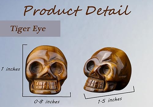 Miniatura 6 de DUQGUHO Figuras decorativas de calavera de ojo de tigre, escultura de cristal curativo tallado natural, estatua de calavera falsa, decoración para