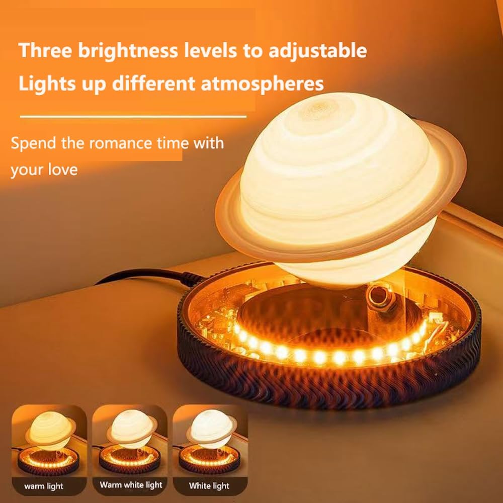 Mondlampe Schwebend Saturn Lampe mit leuchtender Basis Aufhängung 360° Rotation Saturn Licht 3 Farben Display Modus Tischlampe für Home Office
