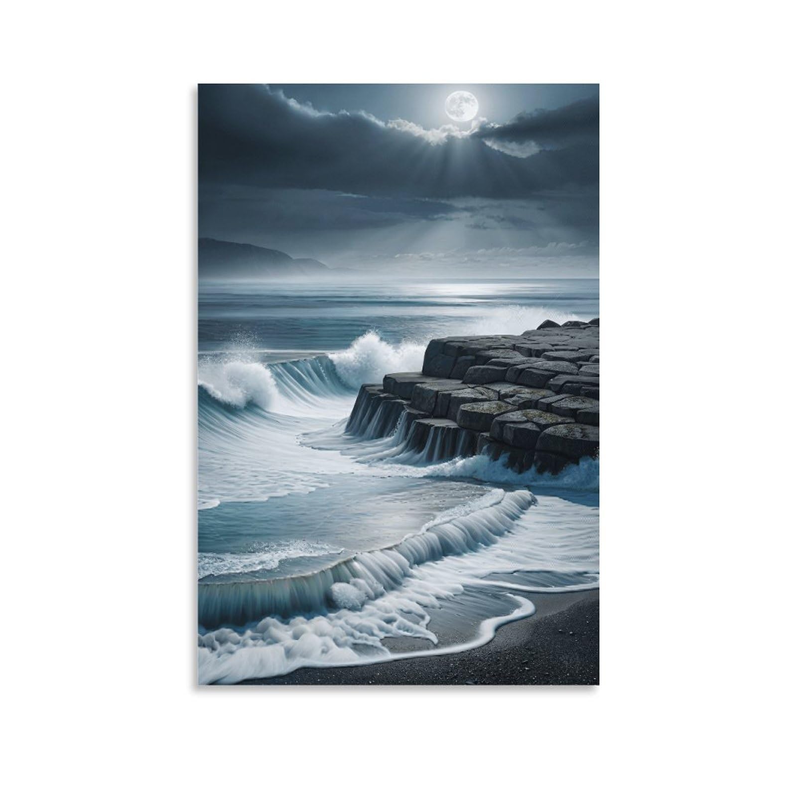 XPASHIQWC Moonlit Coastal Rocks Poster Artwork Giclee Canvas Prints Modern Canvas Wall Art Picture Wall Hanging for Bedroom Living Room Decor 20x30inch(50x75cm)