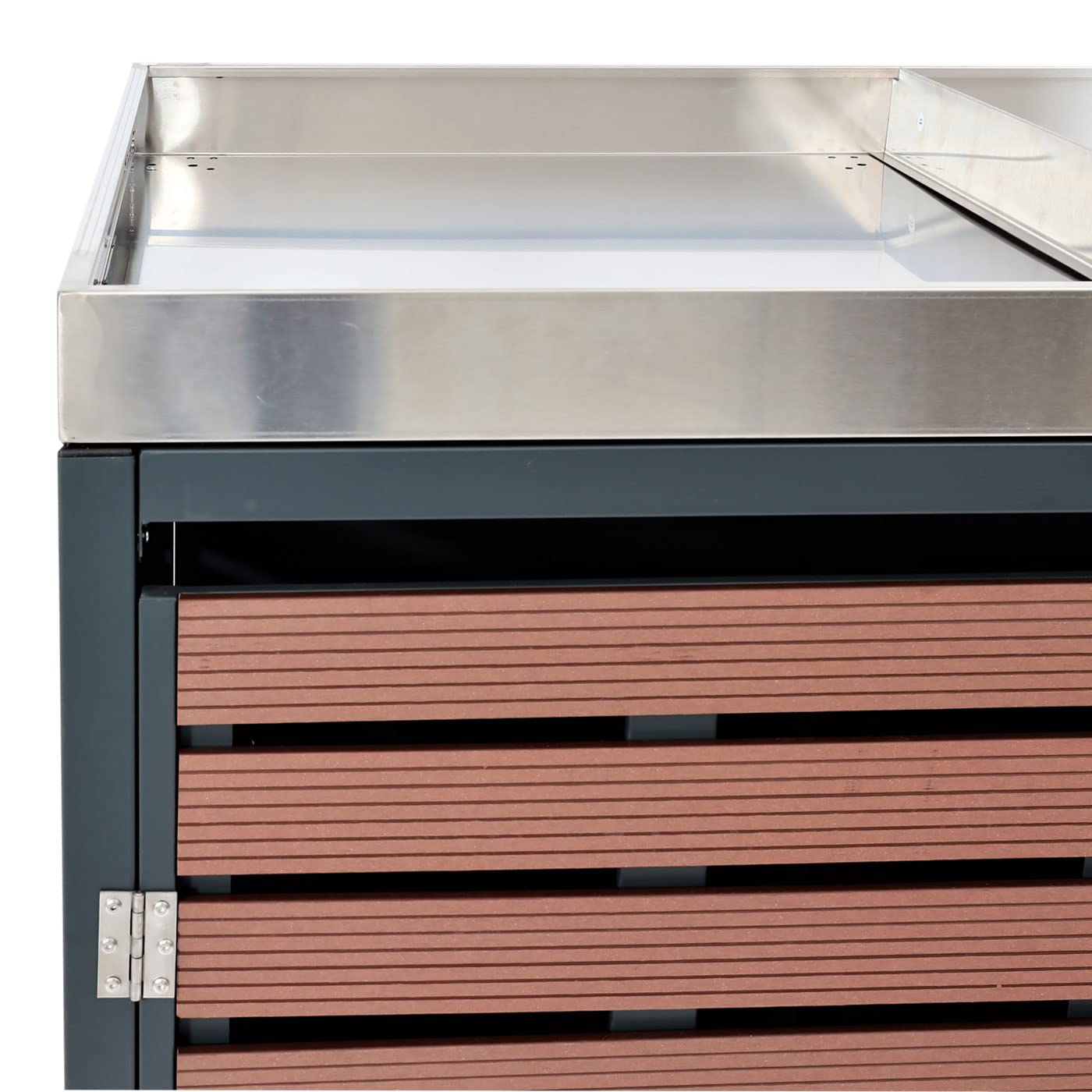 4x copribidoni box spazzatura rifiuti con fioriera HWC-K14 84x265x124cm metallo WPC marrone