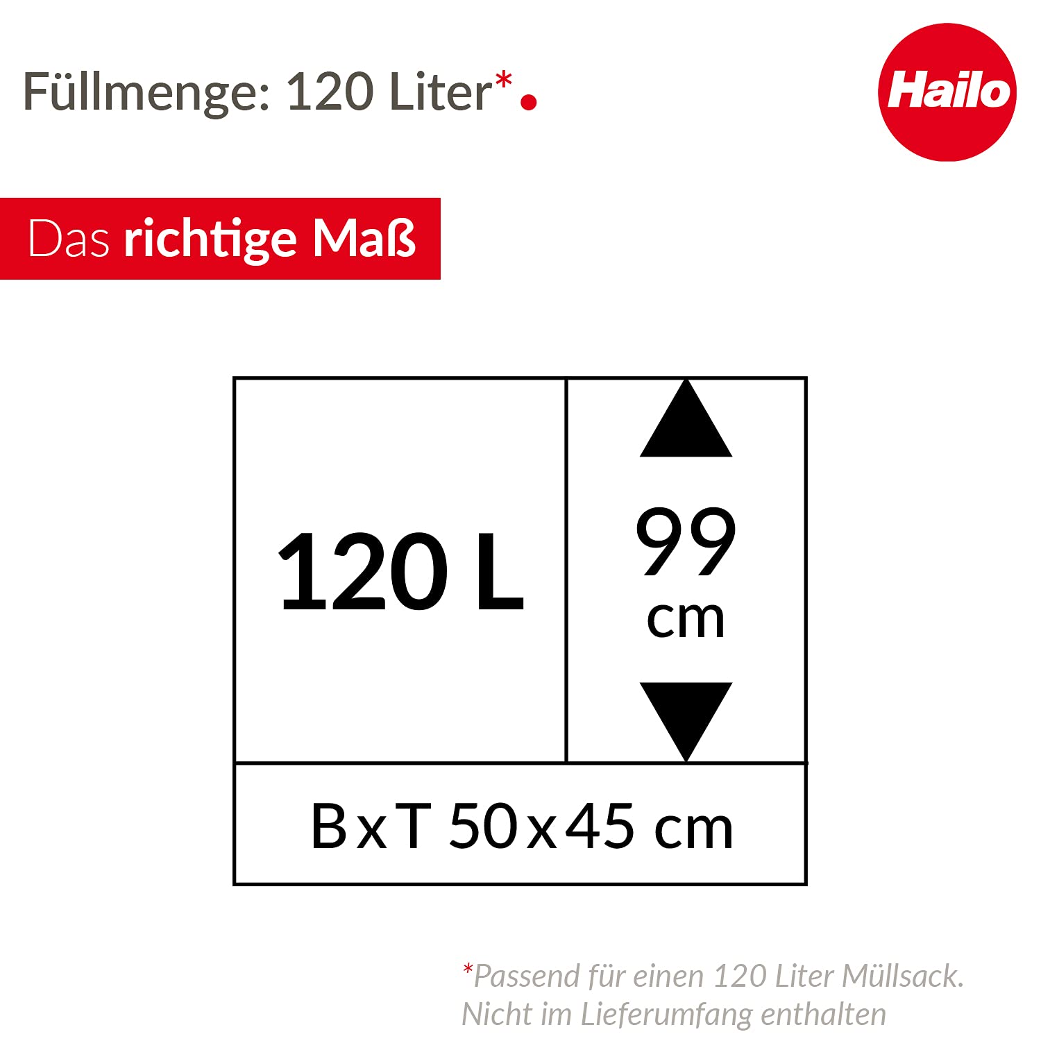 Hailo Support pour Sac Poubelle profiline MSS, 120 l, Argent Noir