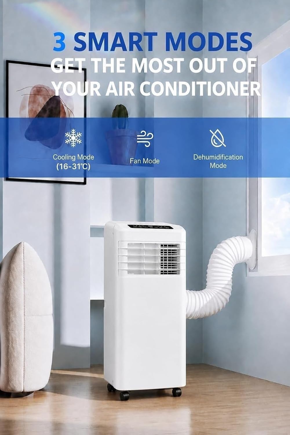 Climatizzatore Portatile con Deumidificatore e Ventola da 9000 BTU, Raffredda Fino a 20 m², Condizionatore Intelligente con Telecomando, Timer e modalità Notte, (9000btu), (9000BTU)