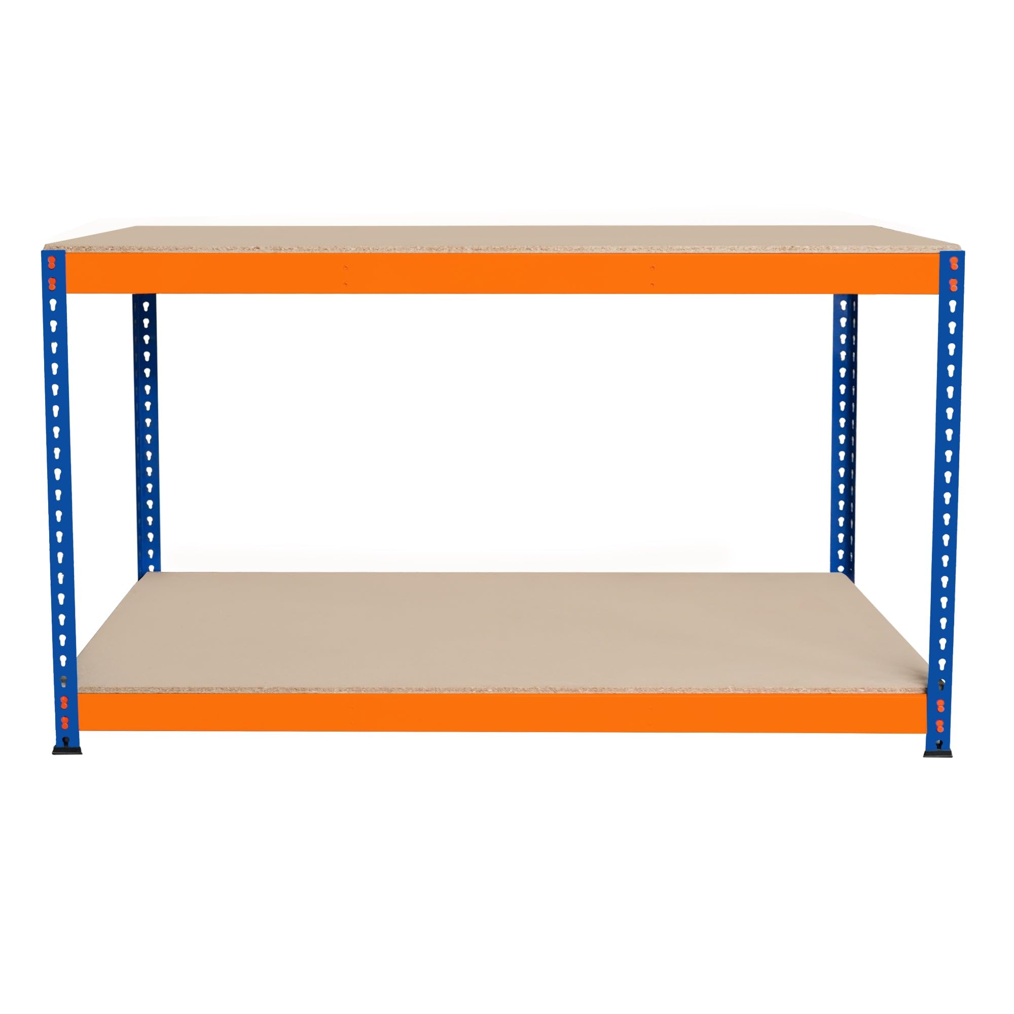 Établi Ajustable à 2 Niveaux S-Rax, Plan de Travail en Bois Aggloméré Robuste, Capacité 300kg, Bricolage Atelier Garage, Assemblage Sans Boulons, Pieds en Caoutchouc, 6 Renforts [150cm x 60cm x 90cm]