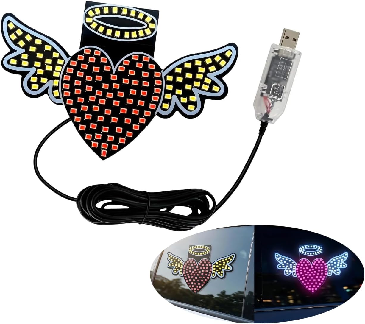 LED Light for Car, USB-Powered Angel Holding Heart