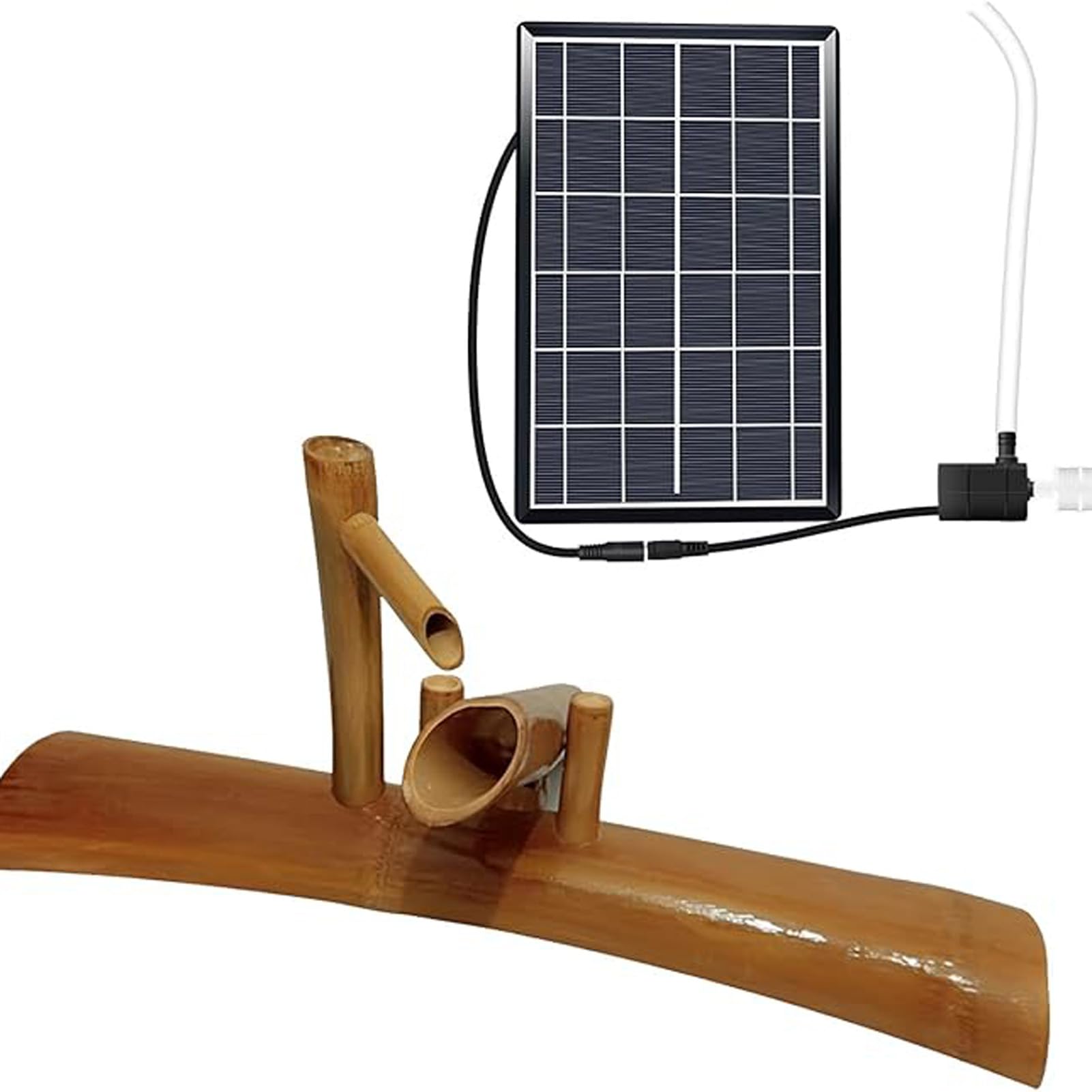 asdchZen Solar-Powered Bamboo Fountain Kit, Handcrafted Zen Water Feature, Freestanding Outdoor Garden Decor With Pump, Feng Shui Accent, For Birdbath, Patio, Pond, Landscape Bowl,20in(50cm)