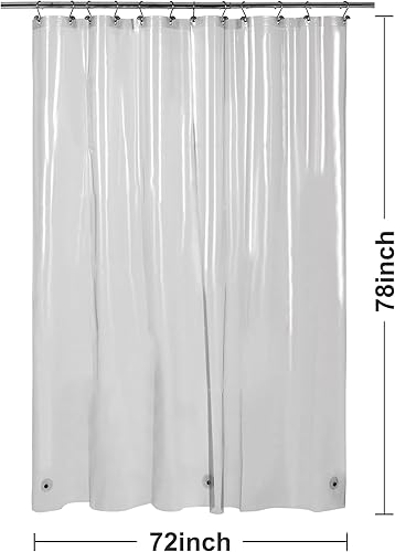 Vista 346 de Barossa Design - Forro de cortina de PEVA para ducha, calidad prémium, sin olor químico, no contiene PVC ni BPA, ligero, tamaño estándar, con 3 Gris