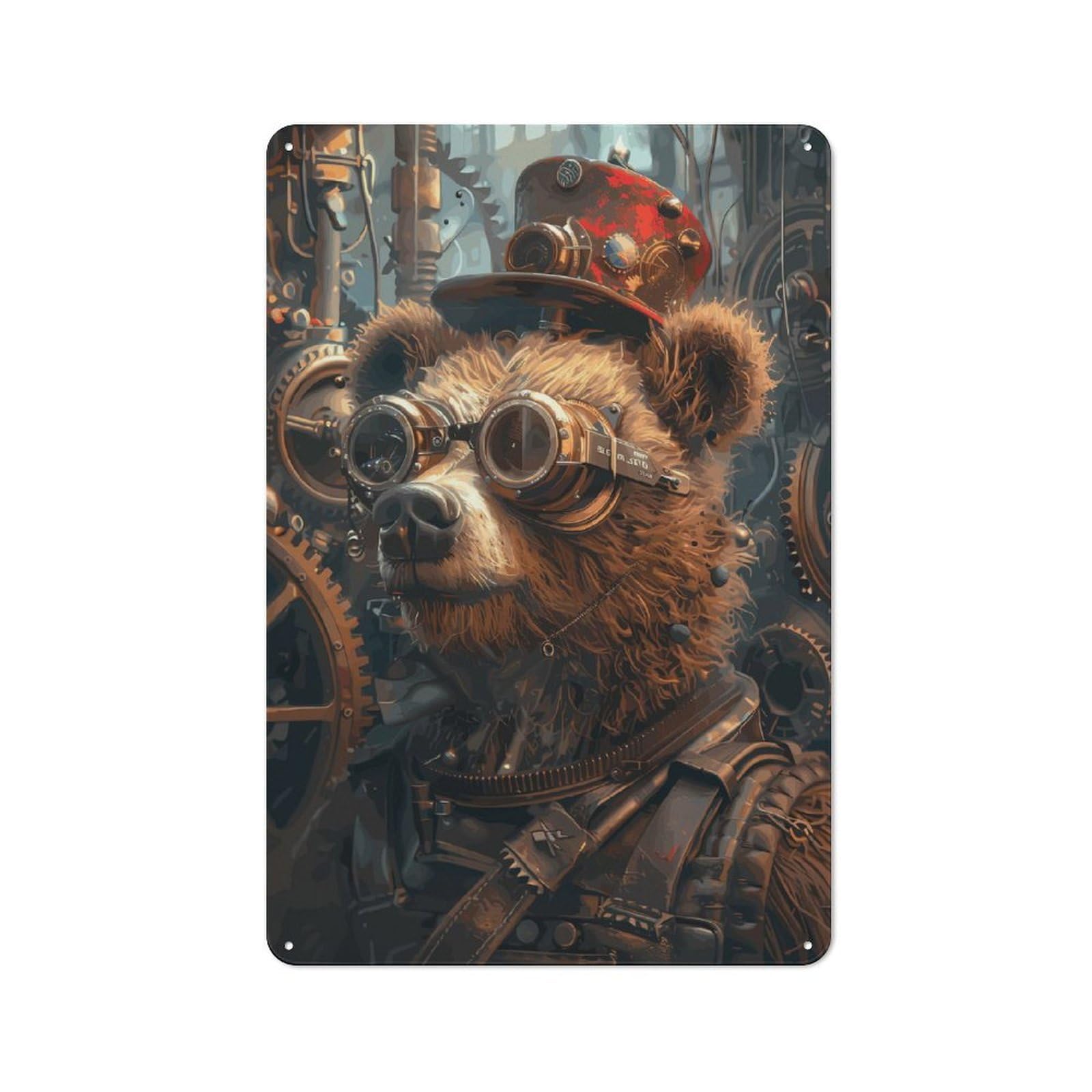 Junmoney Style-14 Steampunk Bear Animal Vintage Metal Wall Decor 30X20cm, Garden Room Metal Sign For Patio Bar, Workshop, Shed Or Kitchen
